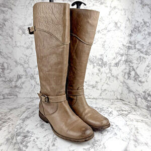 Frye Womens Phillip Tall Riding Boots Size 8.5 Taupe Brown Leather Buckle Detail